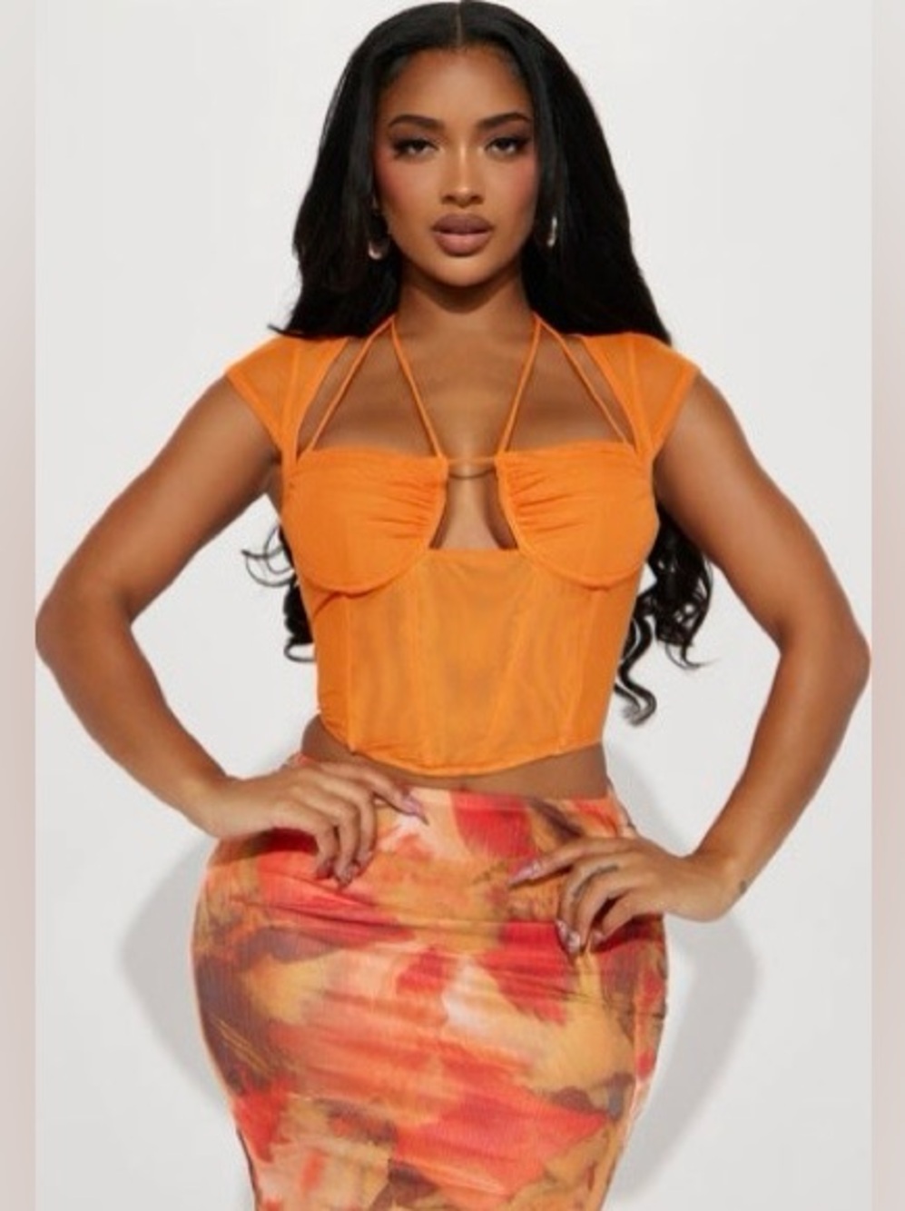 Fashion Nova Orange Mesh Corset Top with Underwire